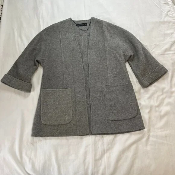 Zara Woman Gray Wool Blend Oversize Handmade Jacket | Size M - Picture 1 of 7